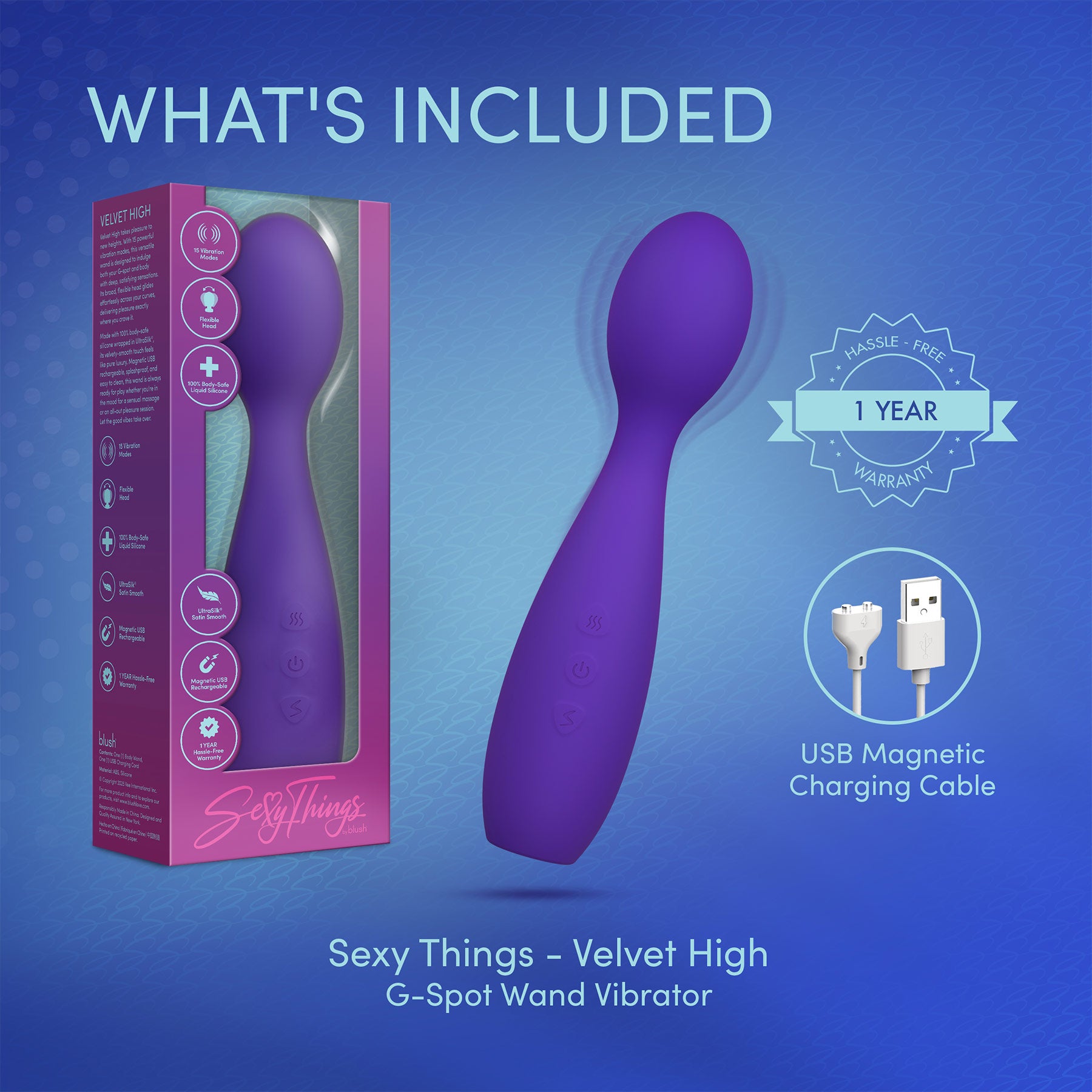 Sexy Things Velvet High Rechargeable Silicone Vibrating Wand