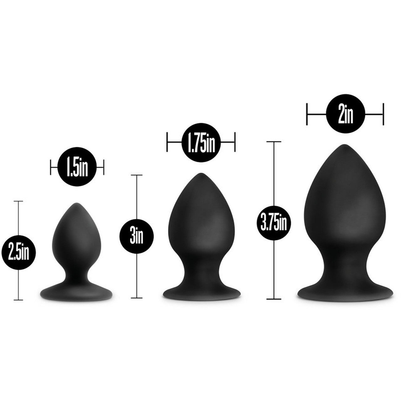 Anal Adventures Platinum Silicone Anal Stout 3 Piece Butt Plug Kit By Blush - Black