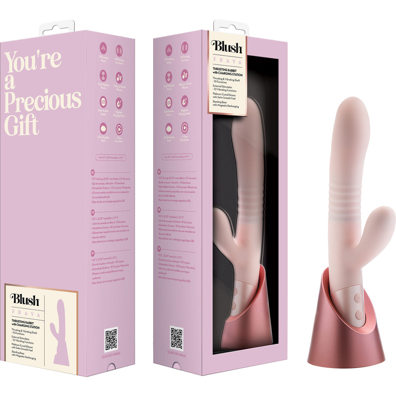 Fraya Rechargeable Silicone Thrusting Dual Stimulation Vibrator By Blush - Pink