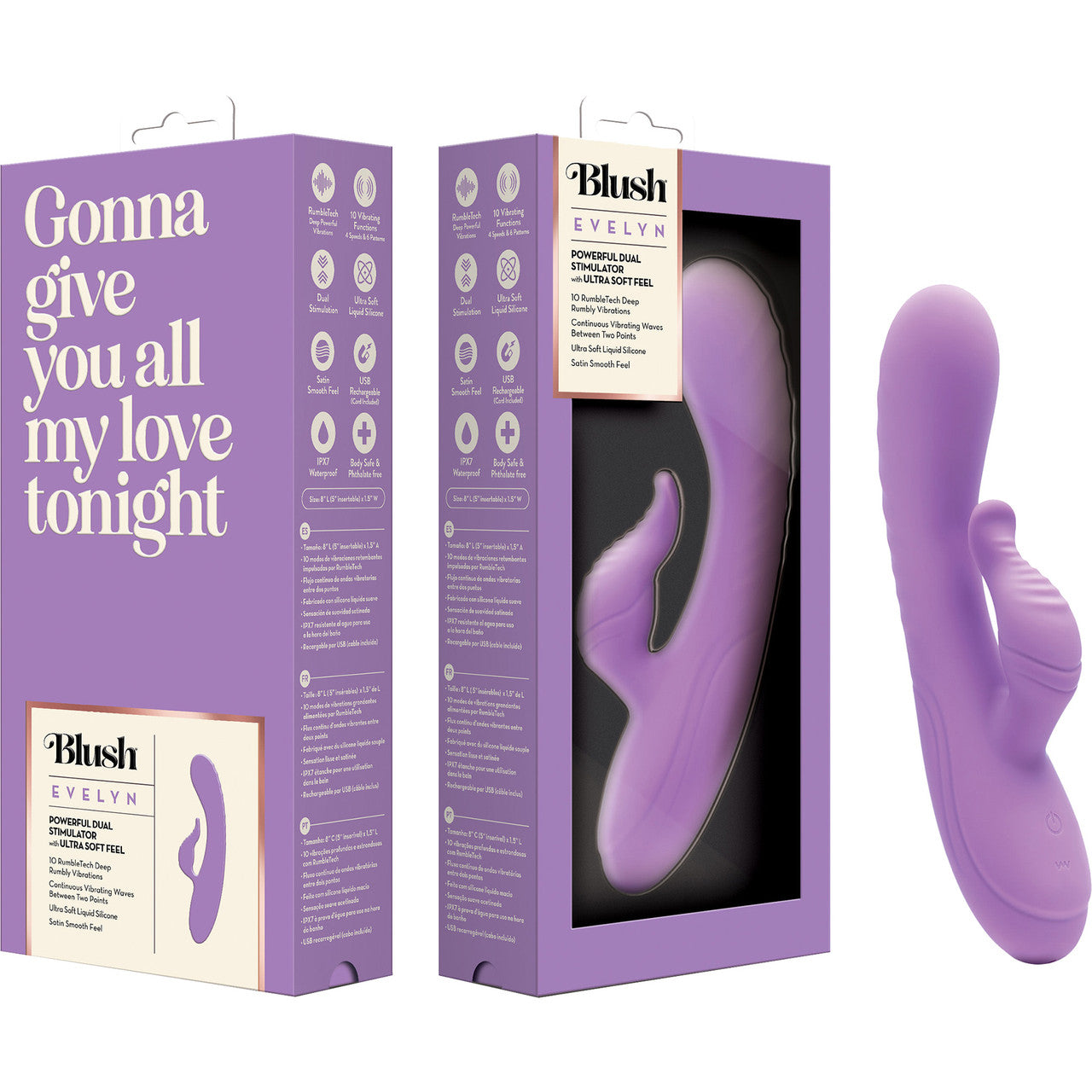 Evelyn Rechargeable Waterproof Silicone Dual Stimulation Vibrator By Blush - Purple
