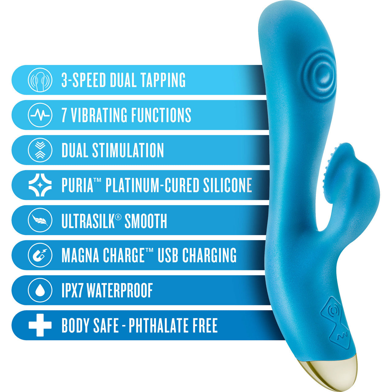 Aria Arousing AF Silicone Waterproof Dual Stimulation Vibrator By Blush - Blue