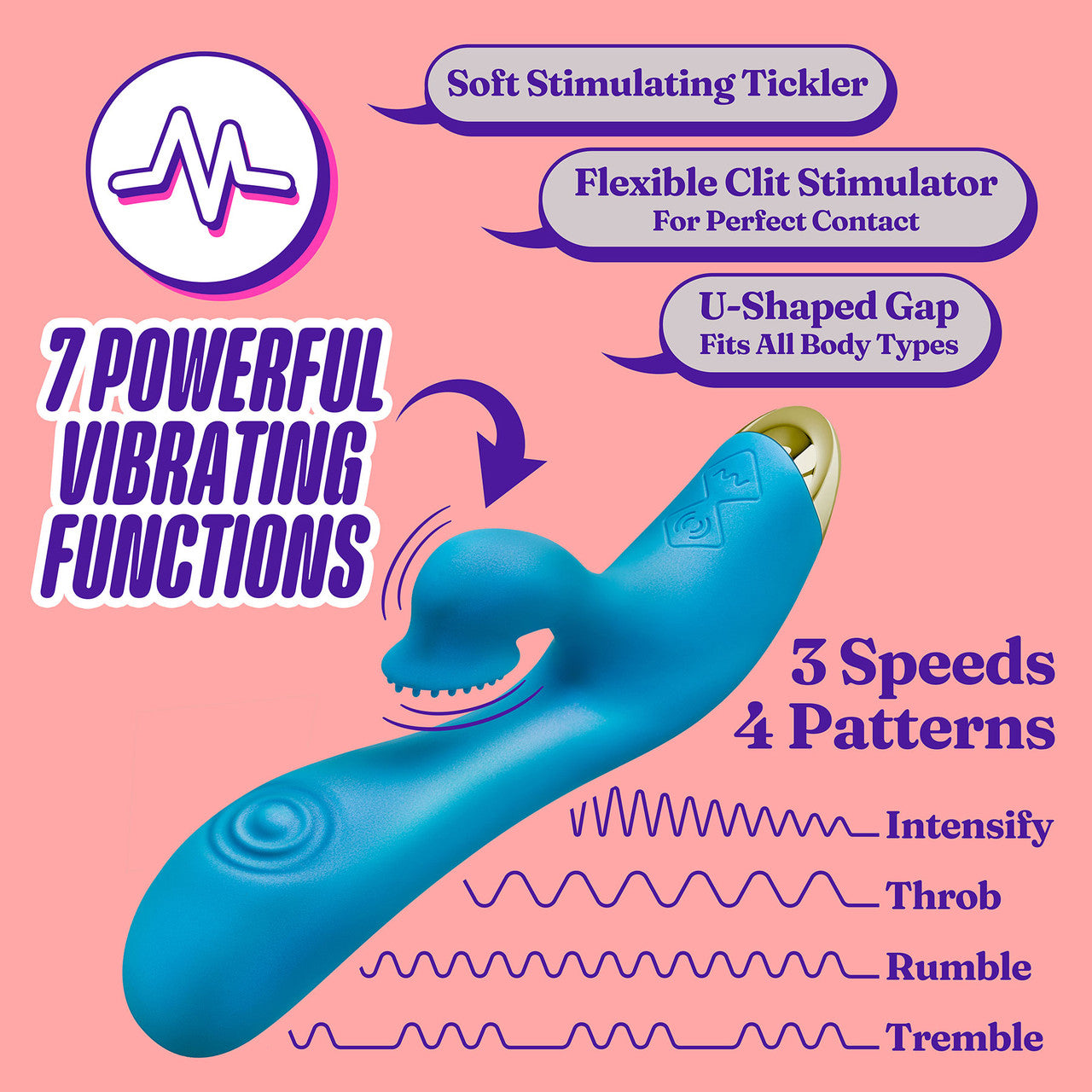 Aria Arousing AF Silicone Waterproof Dual Stimulation Vibrator By Blush - Blue