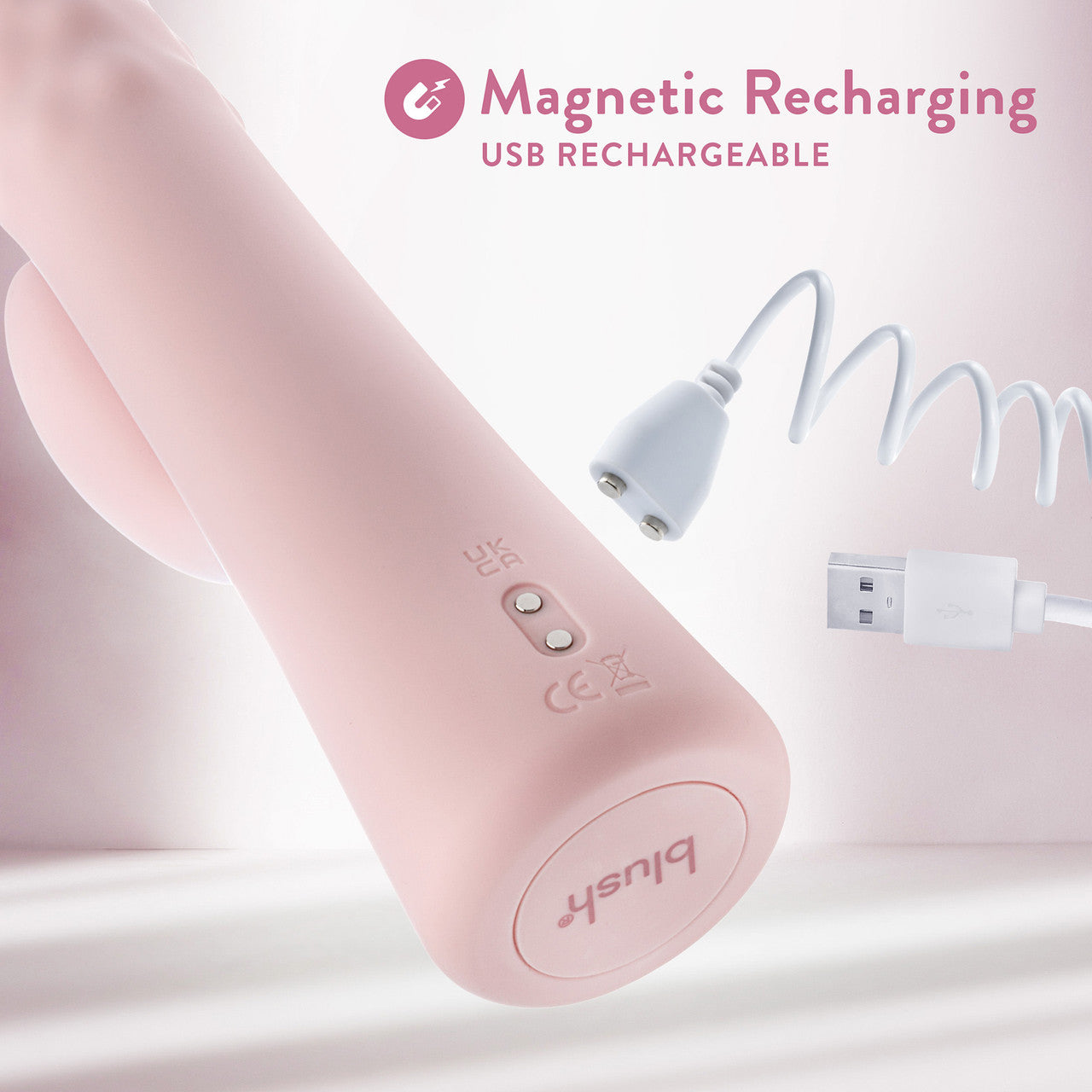 Jaymie Rechargeable Waterproof Silicone Rabbit Vibrator With Pulsating Shaft By Blush - Pink