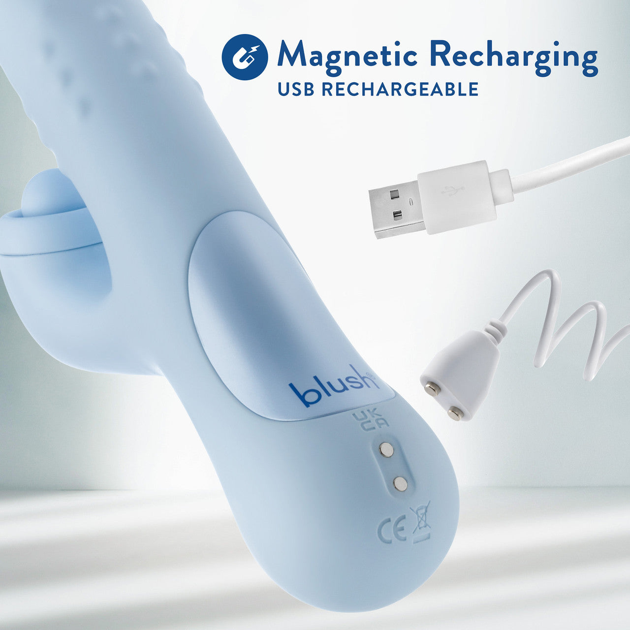 Devin Rechargeable Waterproof Silicone Tapping Rabbit Vibrator With Massaging Beads By Blush - Blue