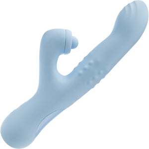 Devin Rechargeable Waterproof Silicone Tapping Rabbit Vibrator With Massaging Beads By Blush - Blue