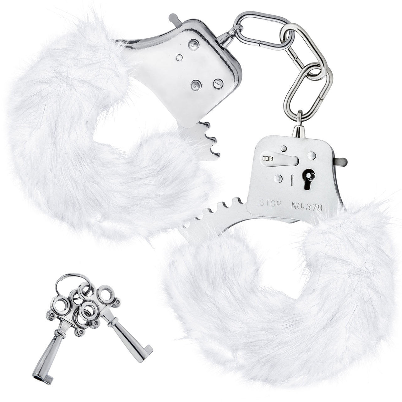 Temptasia Cuffs By Blush Novelties - White Plush Furry Handcuffs