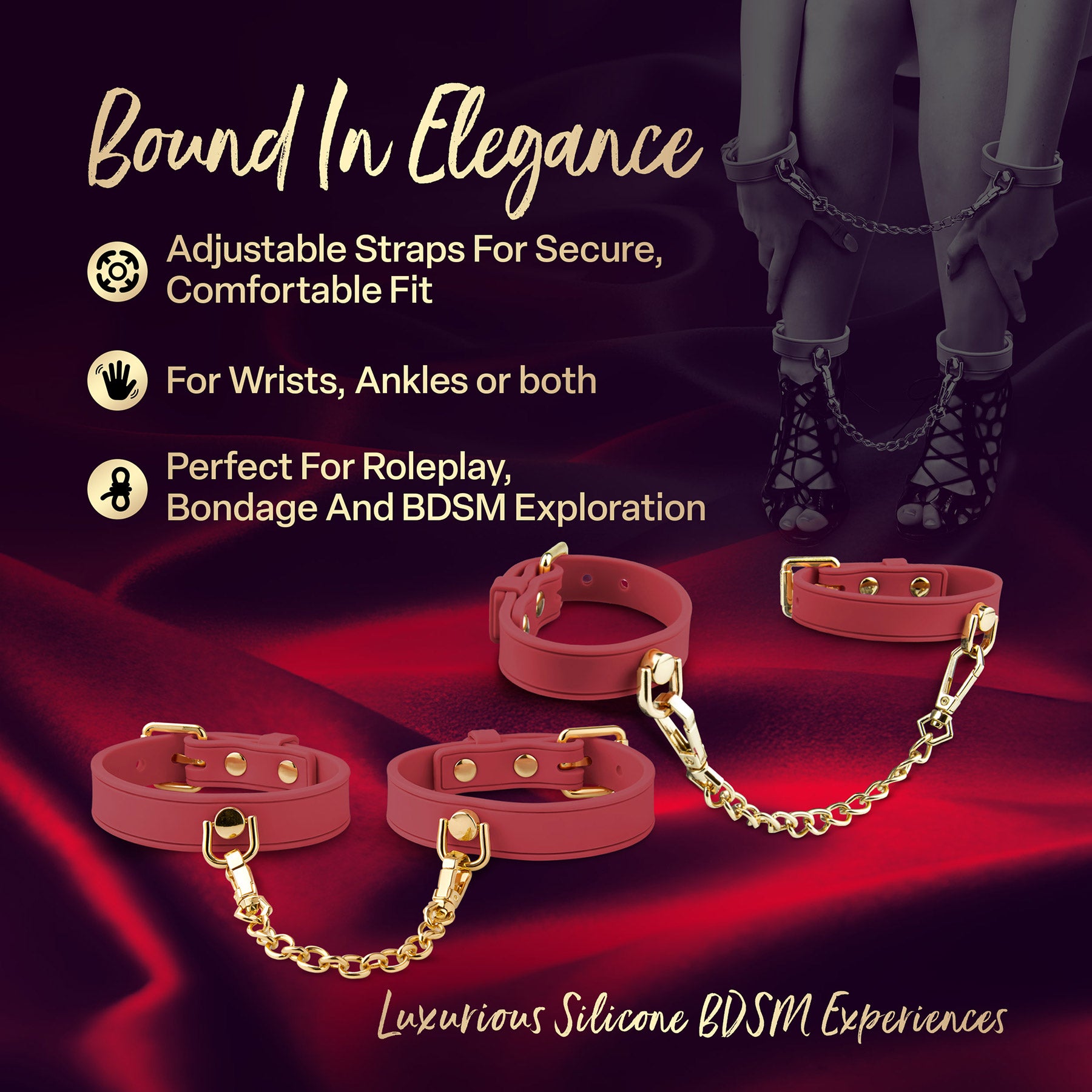 Temptasia® Ardor® Silicone Wrist & Ankle Restraints - Red