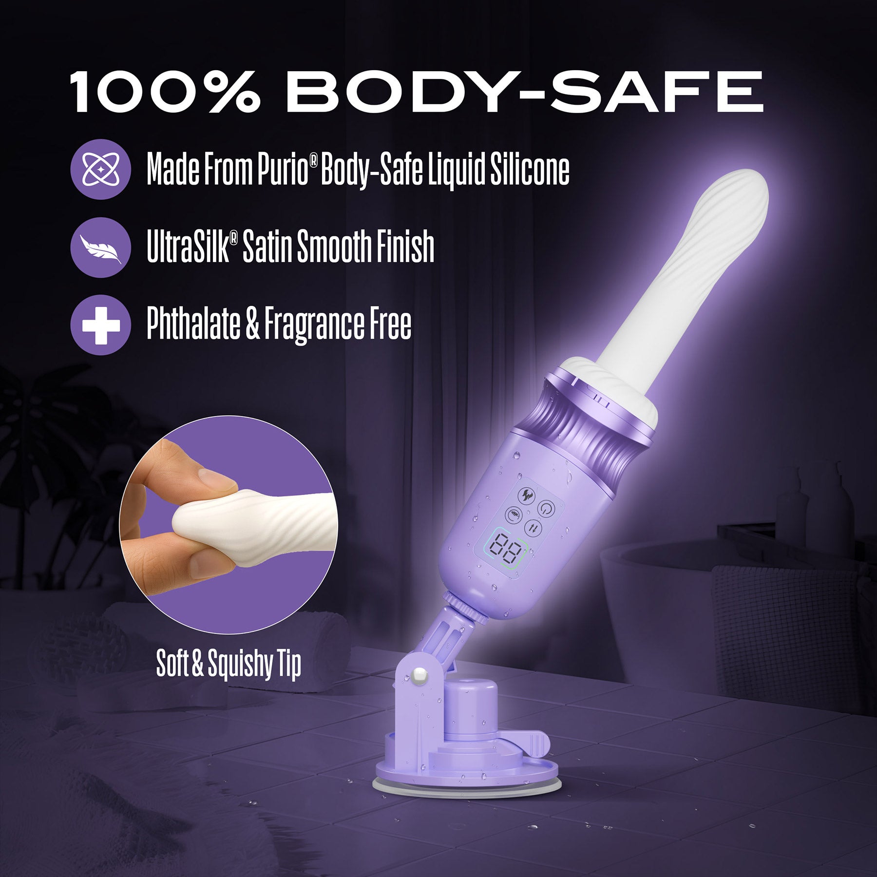 Temptasia By Blush Violet Vixen Rechargeable Silicone Thrusting Dildo Vibrator With Suction Cup Mount