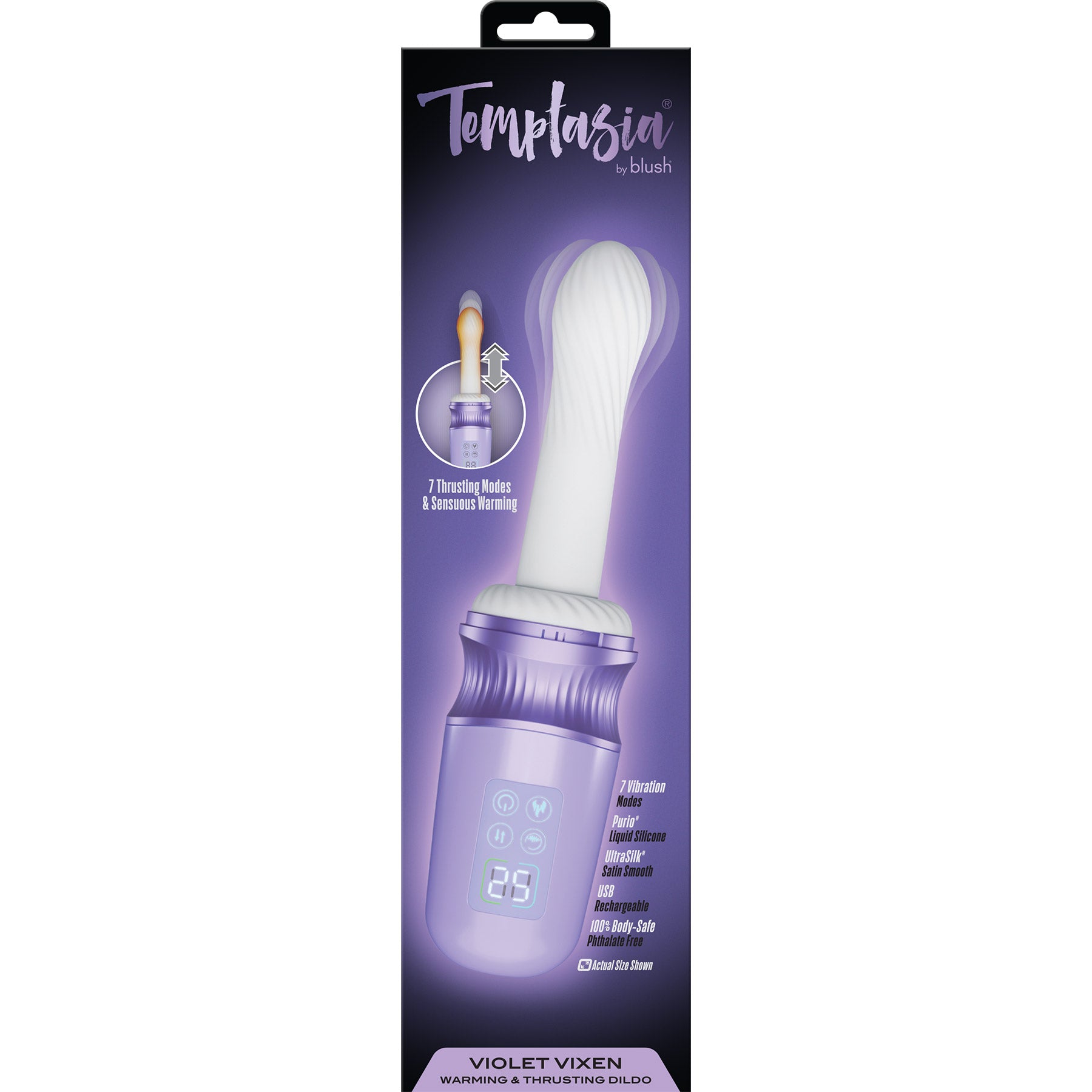 Temptasia By Blush Violet Vixen Rechargeable Silicone Thrusting Dildo Vibrator With Suction Cup Mount