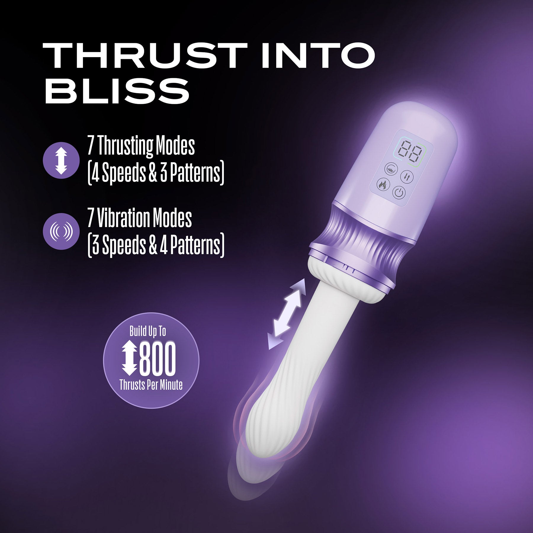 Temptasia By Blush Violet Vixen Rechargeable Silicone Thrusting Dildo Vibrator With Suction Cup Mount