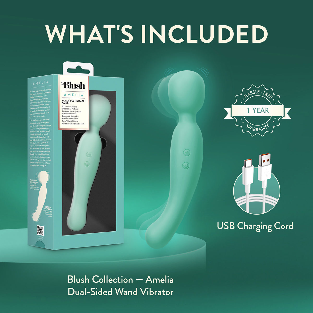 The Blush Collection Amelia Dual-Sided Silicone Wand Vibrator