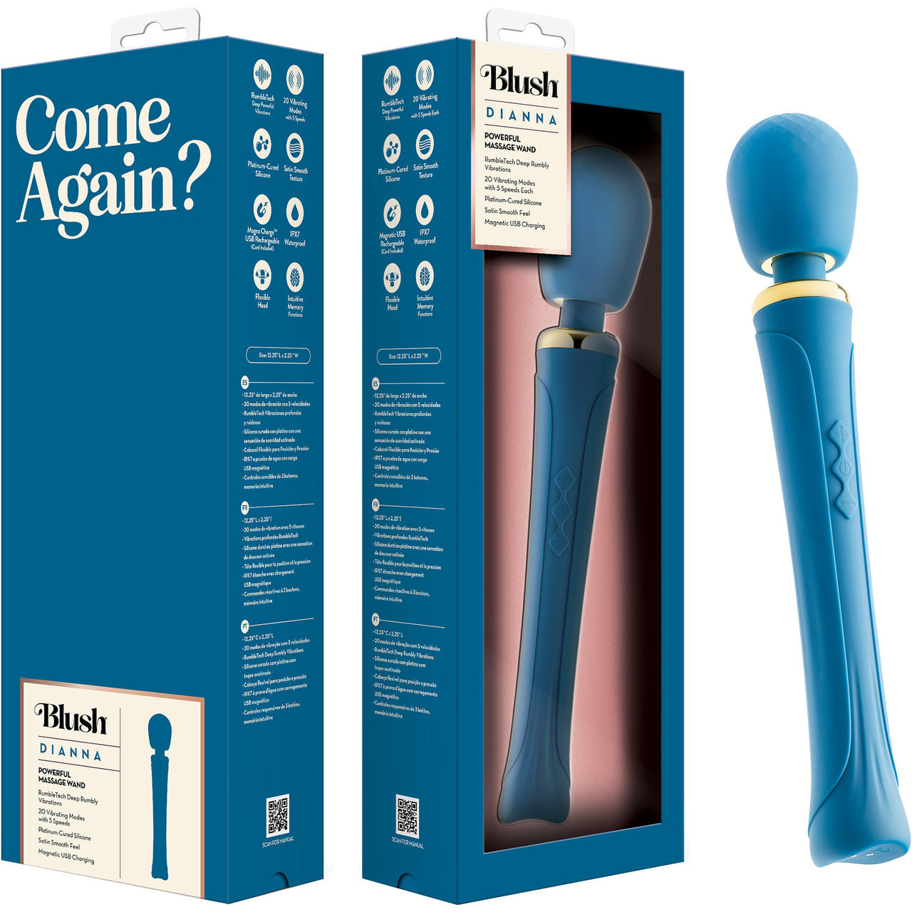 Dianna Rechargeable Waterproof Silicone Wand Style Vibrator By Blush - Teal