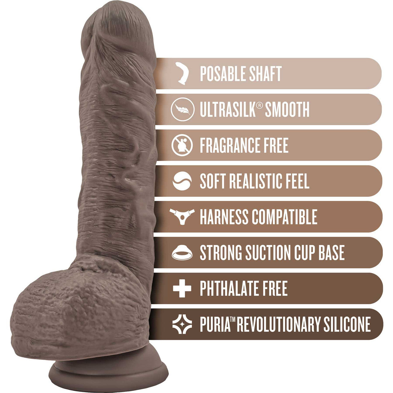 Dr. Skin Dr. Mason 8.75" Realistic Posable Silicone Suction Cup Dildo With Balls By Blush - Chocolate