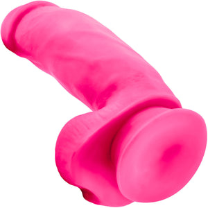 Neo Elite 7 Inch Dual Density Realistic Silicone Dildo With Balls by Blush - Neon Pink