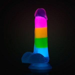 Neo Elite 6.5" Glow In The Dark Silicone Dual Density Dildo With Suction Cup &amp; Balls By Blush - Rainbow Rave