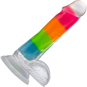 Neo Elite 6.5" Glow In The Dark Silicone Dual Density Dildo With Suction Cup &amp; Balls By Blush - Rainbow Rave