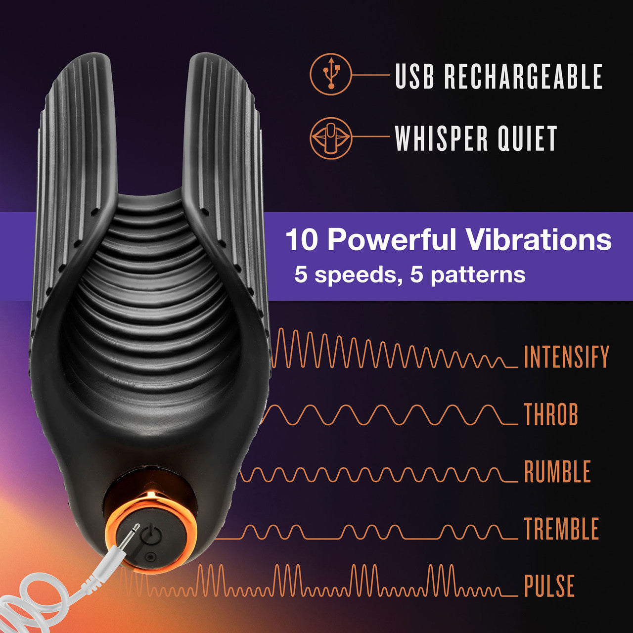 M Elite Platinum Wrapt Vibrating Rechargeable Silicone Penis Masturbator By Blush - Black