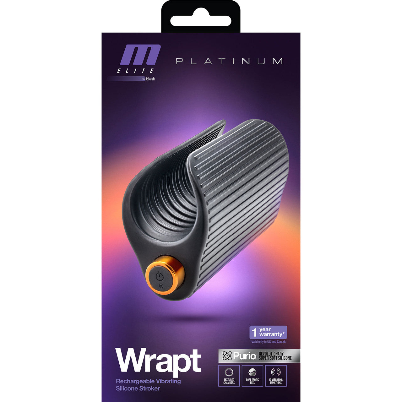 M Elite Platinum Wrapt Vibrating Rechargeable Silicone Penis Masturbator By Blush - Black