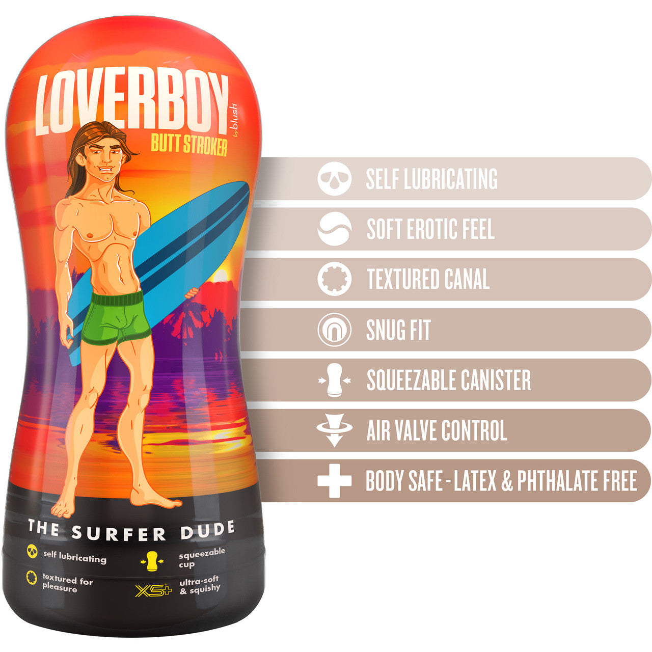 Loverboy The Surfer Dude Self Lubricating Anal Penis Stroker By Blush - Vanilla