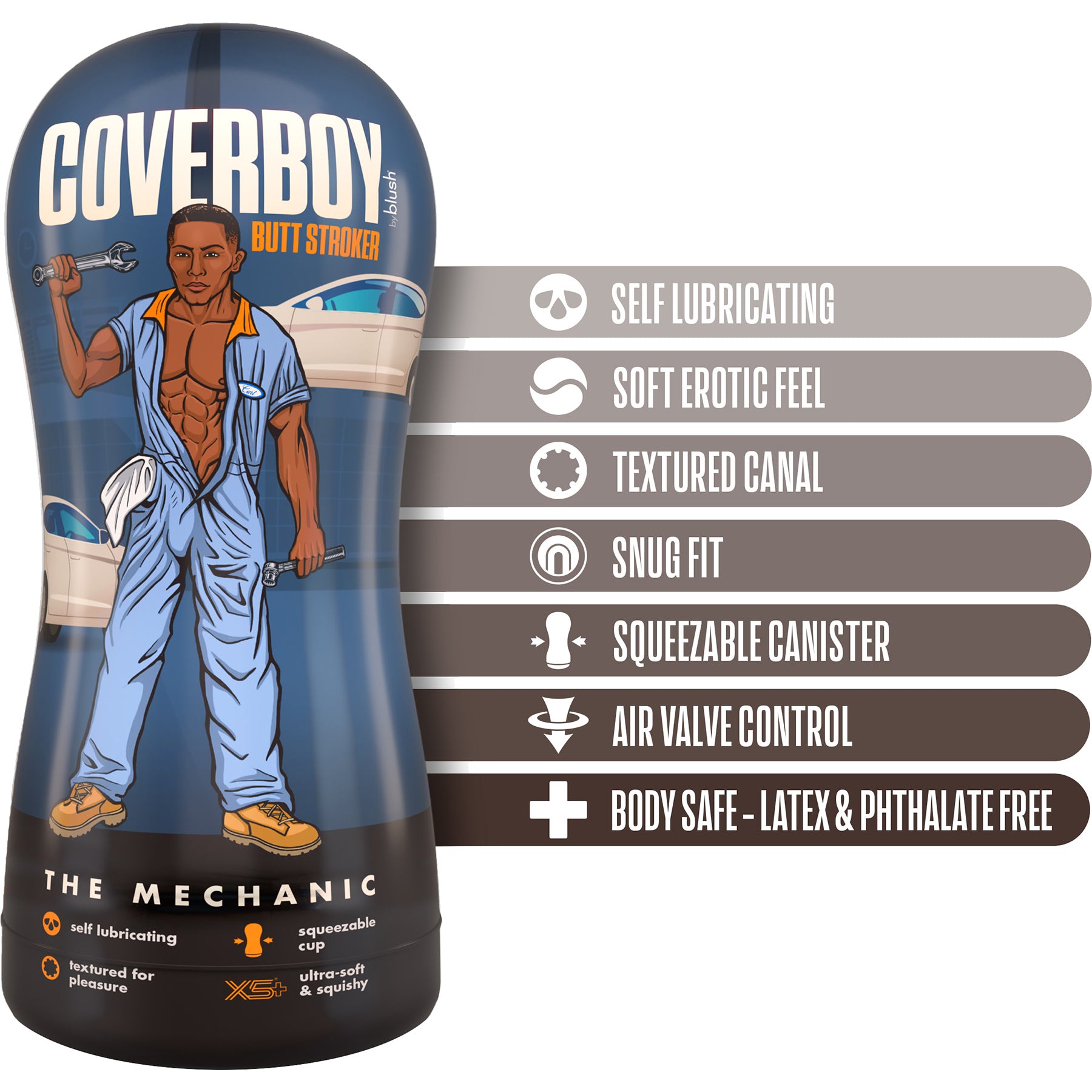 Coverboy The Mechanic Self Lubricating Anal Penis Stroker By Blush - Chocolate
