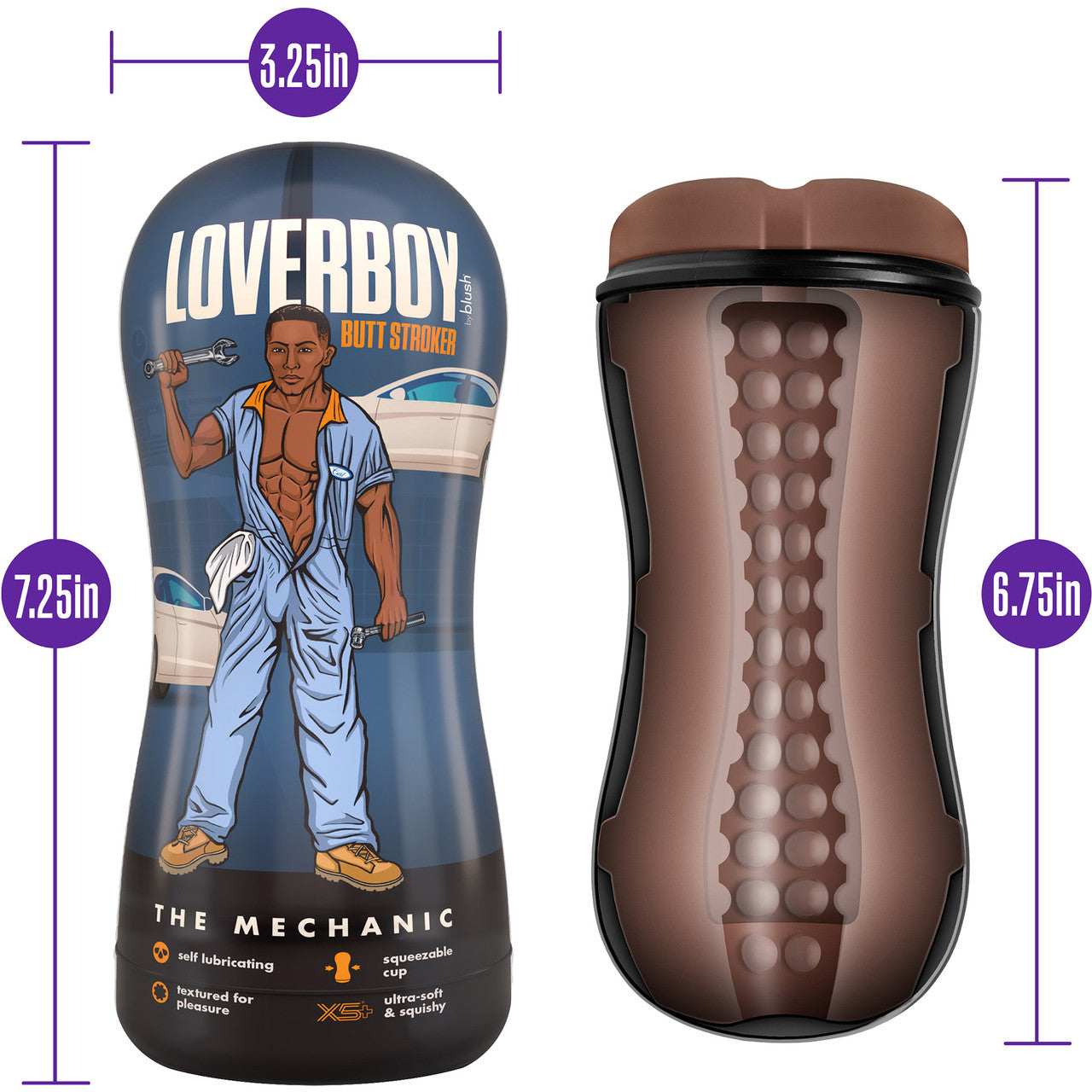 Loverboy The Mechanic Self Lubricating Anal Penis Stroker By Blush - Chocolate