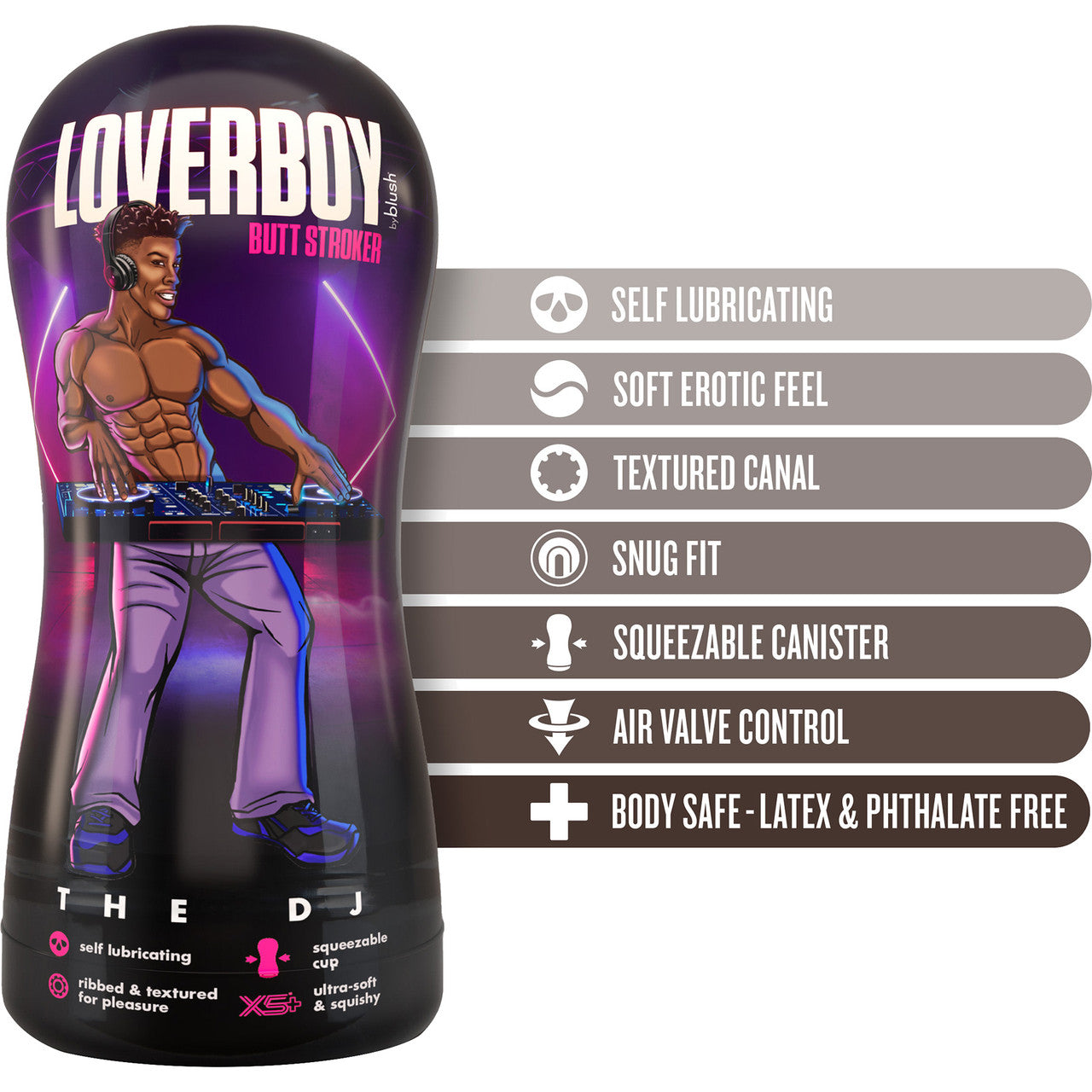 Loverboy The DJ Self Lubricating Anal Penis Stroker By Blush - Chocolate