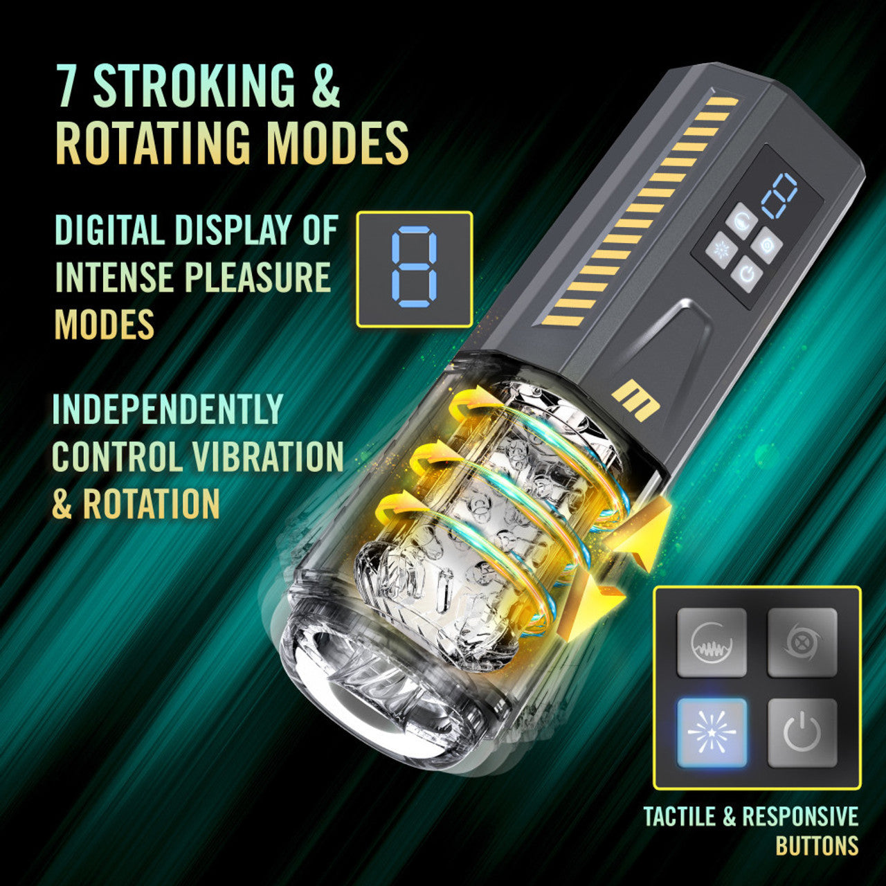 M For Men SpinMaster Pro Rechargeable Vibrating & Rotating Penis Masturbator With Digital Display