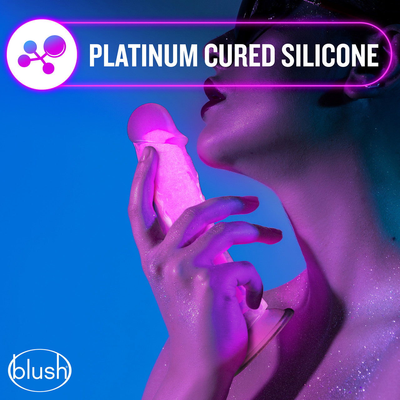 Neo Elite Paradise Glow In The Dark 7.5" Dual Density Realistic Silicone Dildo With Balls by Blush - Neon Pink