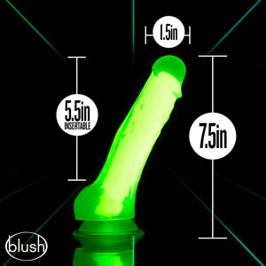 Neo Elite Viper Glow In The Dark 7.5 Inch Dual Density Realistic Silicone Dildo With Balls by Blush - Neon Green