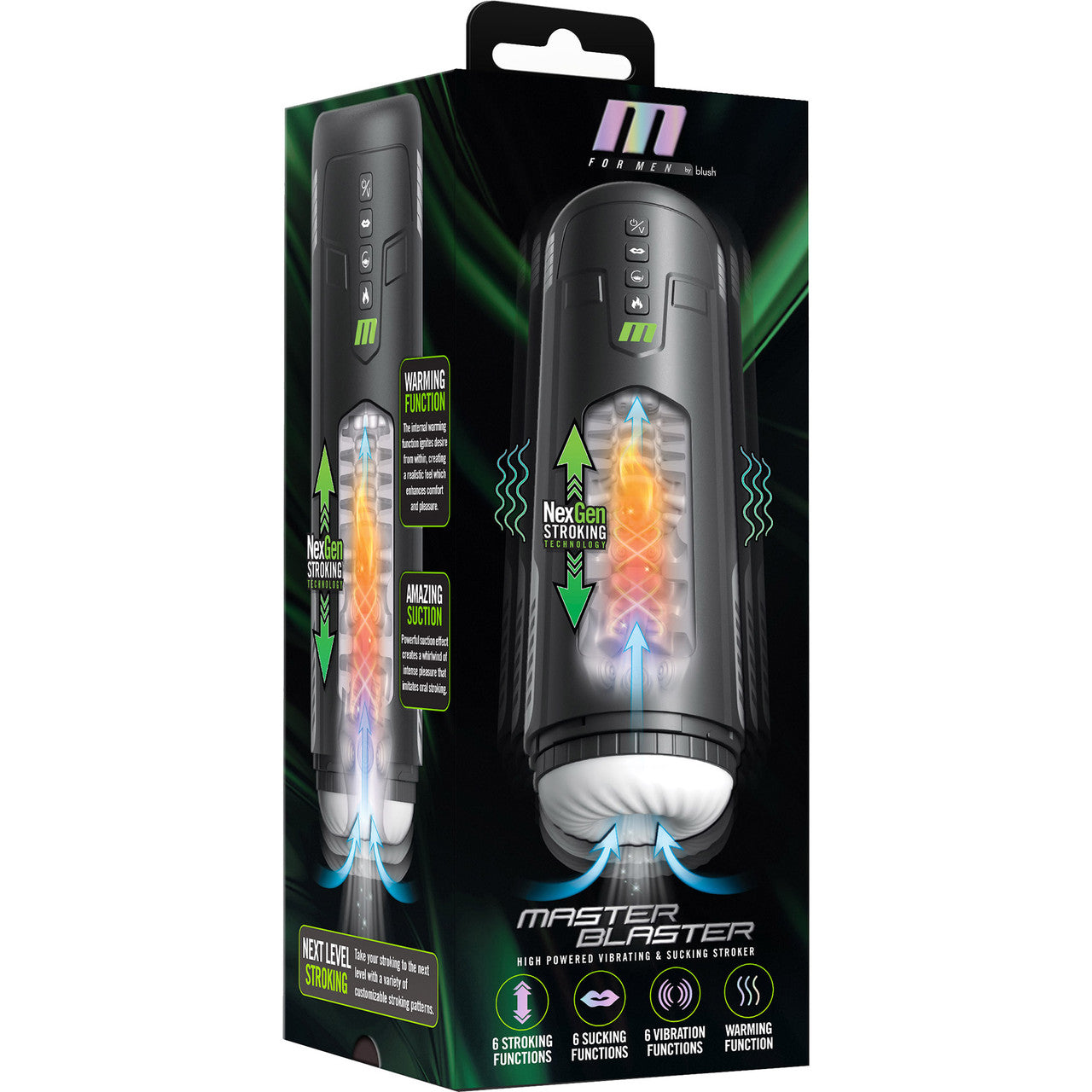 M For Men Master Blaster Rechargeable Warming, Stroking, Sucking, & Vibrating Penis Masturbator