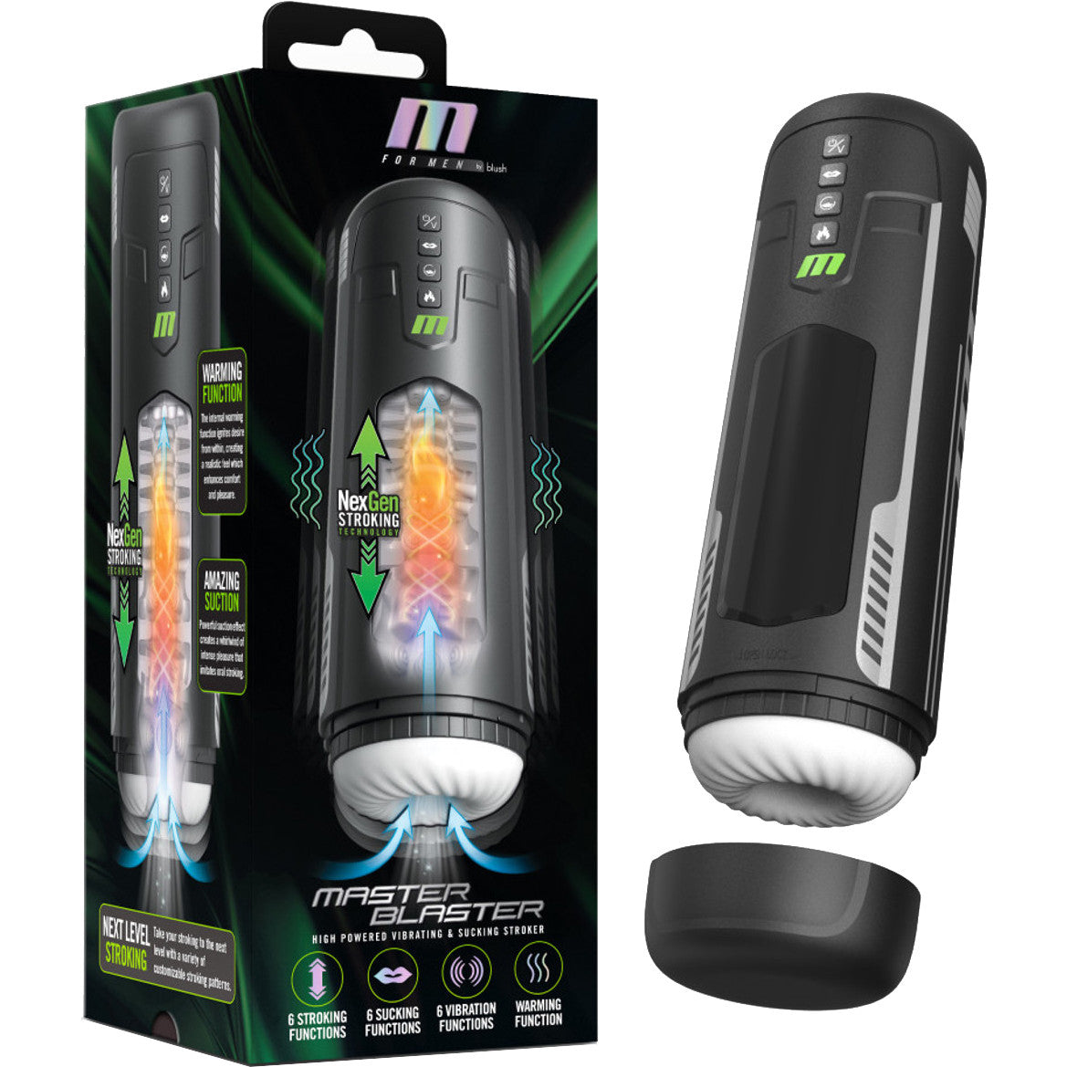 M For Men Master Blaster Rechargeable Warming, Stroking, Sucking, & Vibrating Penis Masturbator