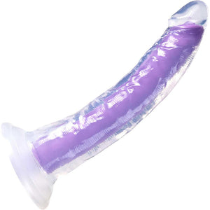 Neo Elite Light Glow In The Dark 7.5" Dual Density Suction Cup Silicone Dildo by Blush - Neon Purple