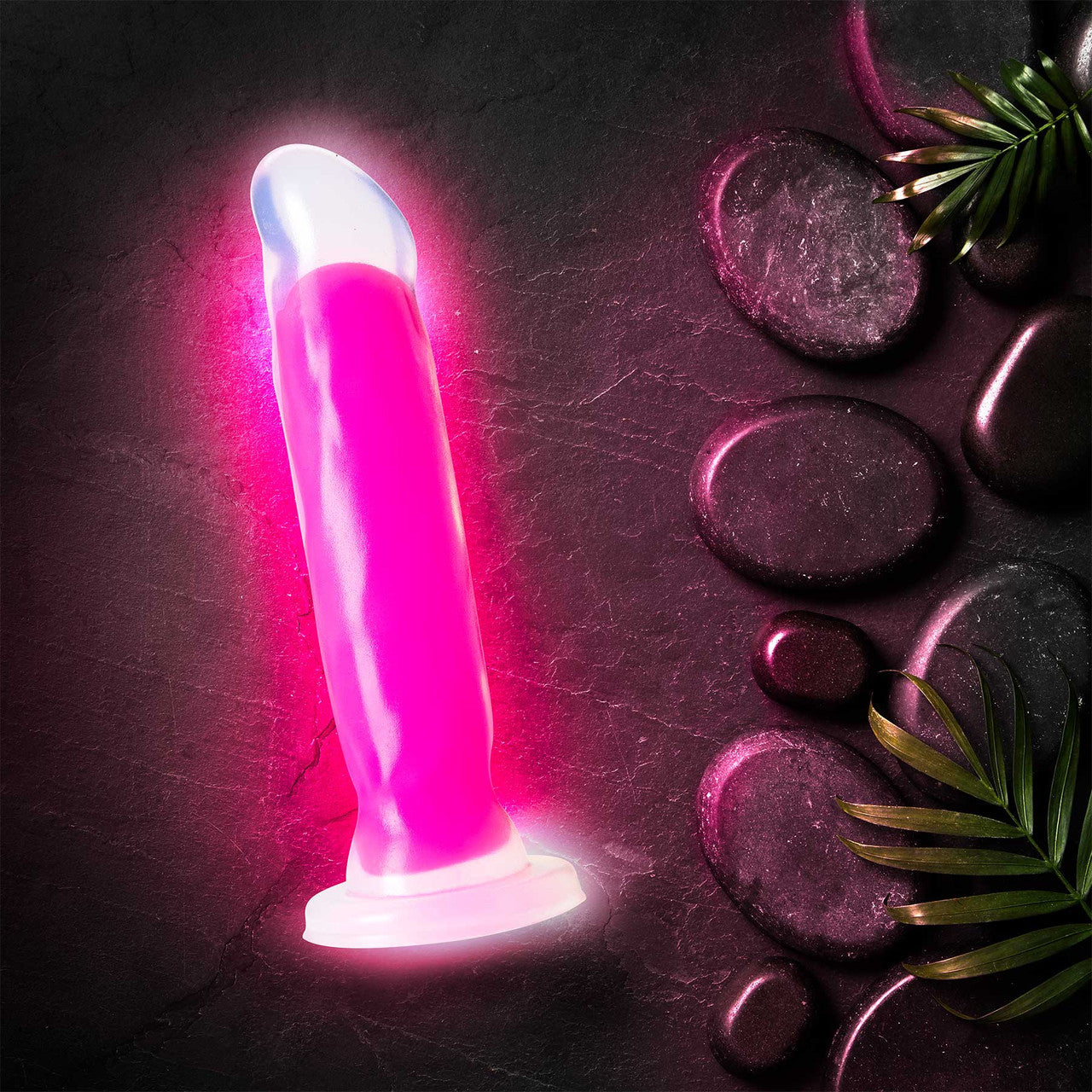 Neo Elite Marquee Glow In The Dark 8" Dual Density Suction Cup Silicone Dildo by Blush - Neon Pink