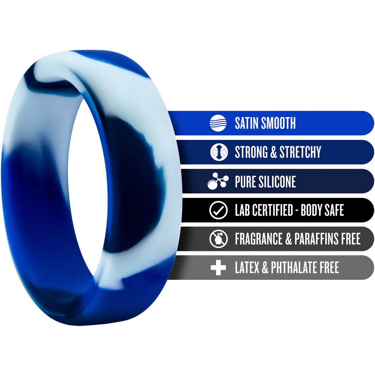 Performance Silicone Camo Cock Ring By Blush Novelties - Blue Camouflage