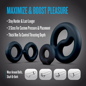 Performance Plus Throttle 3 Piece Silicone Cock Ring Set By Blush