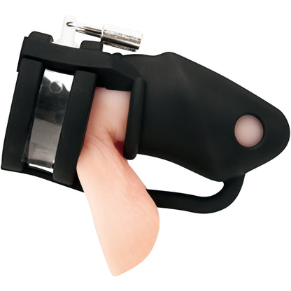 Blueline Silicone Mini 2" Cock Cage With Ball Divider With Padlock - Black