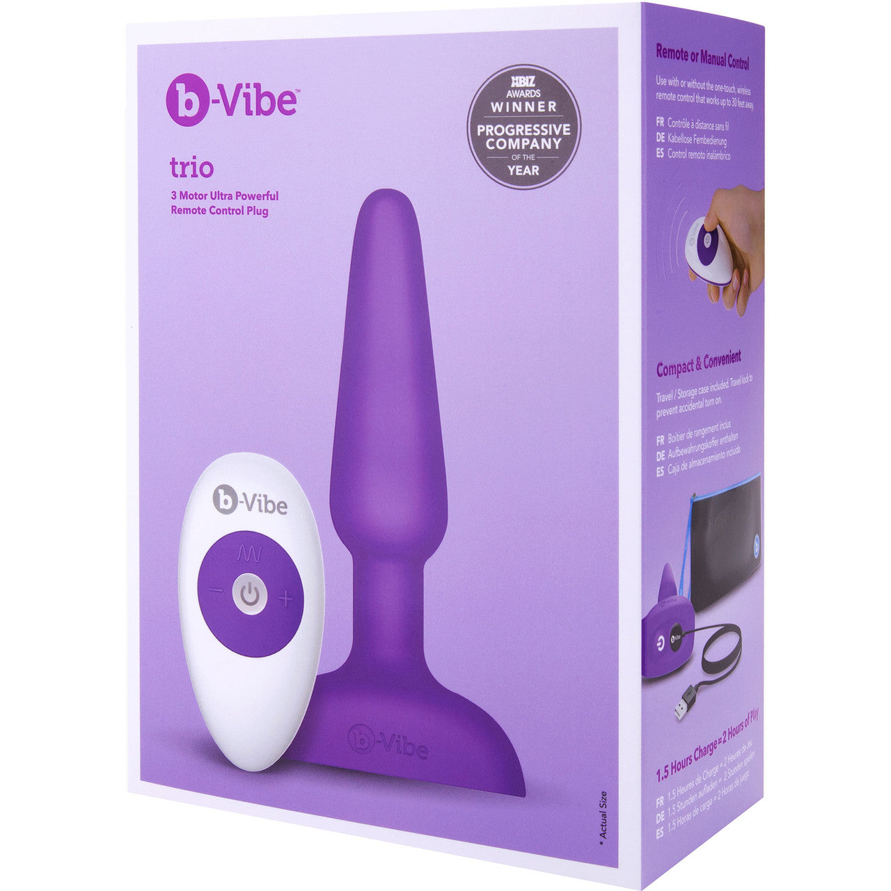 b-Vibe Trio Plug 2 Vibrating Silicone Anal Plug With Remote - Purple