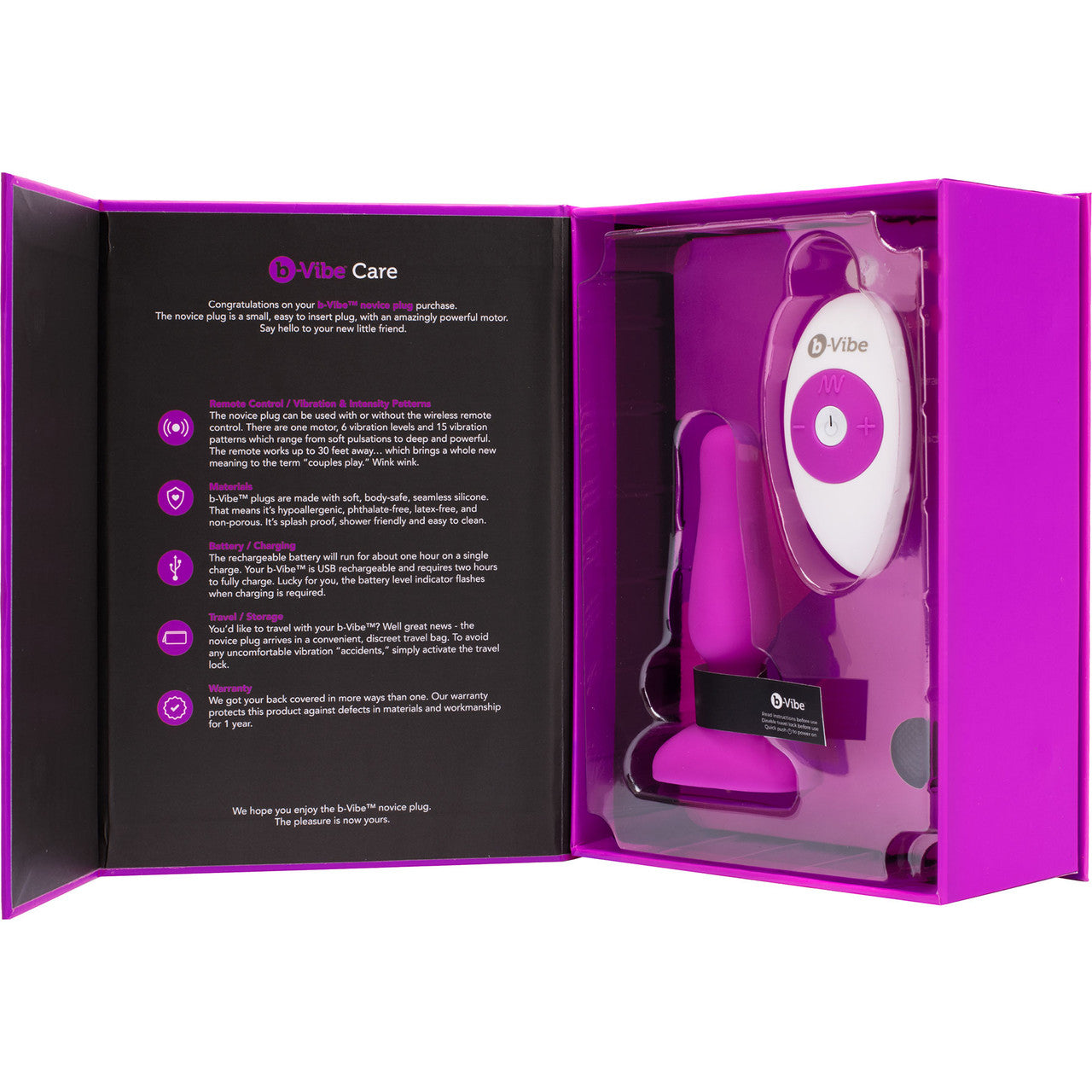 b-Vibe Novice Plug Vibrating Anal Plug With Remote - Fuchsia b-Vibe Novice Plug Vibrating Anal Plug With Remote - Fuchsia
