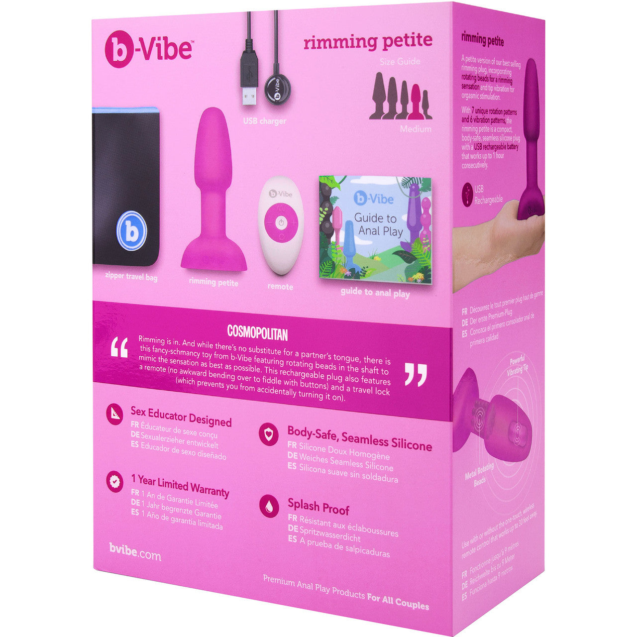 b-Vibe Rimming Plug Petite Silicone Remote Control Vibrating Anal Toy - Fuchsia