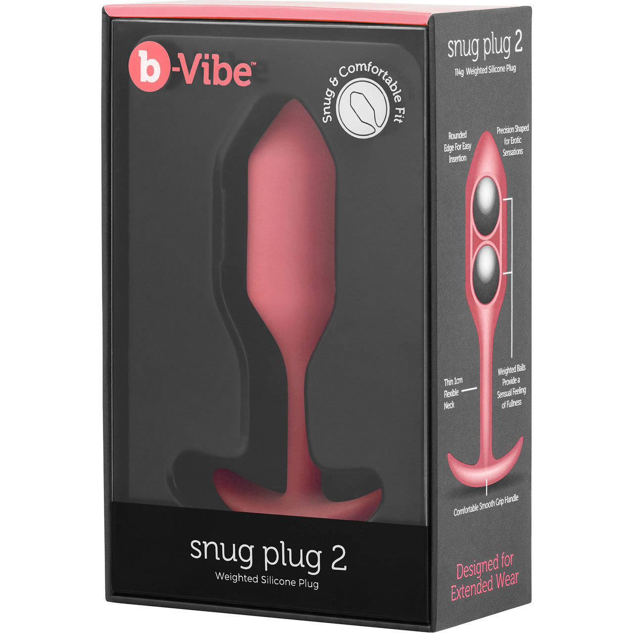 b-Vibe Snug Plug 2 Medium Silicone Weighted Butt Plug - Coral