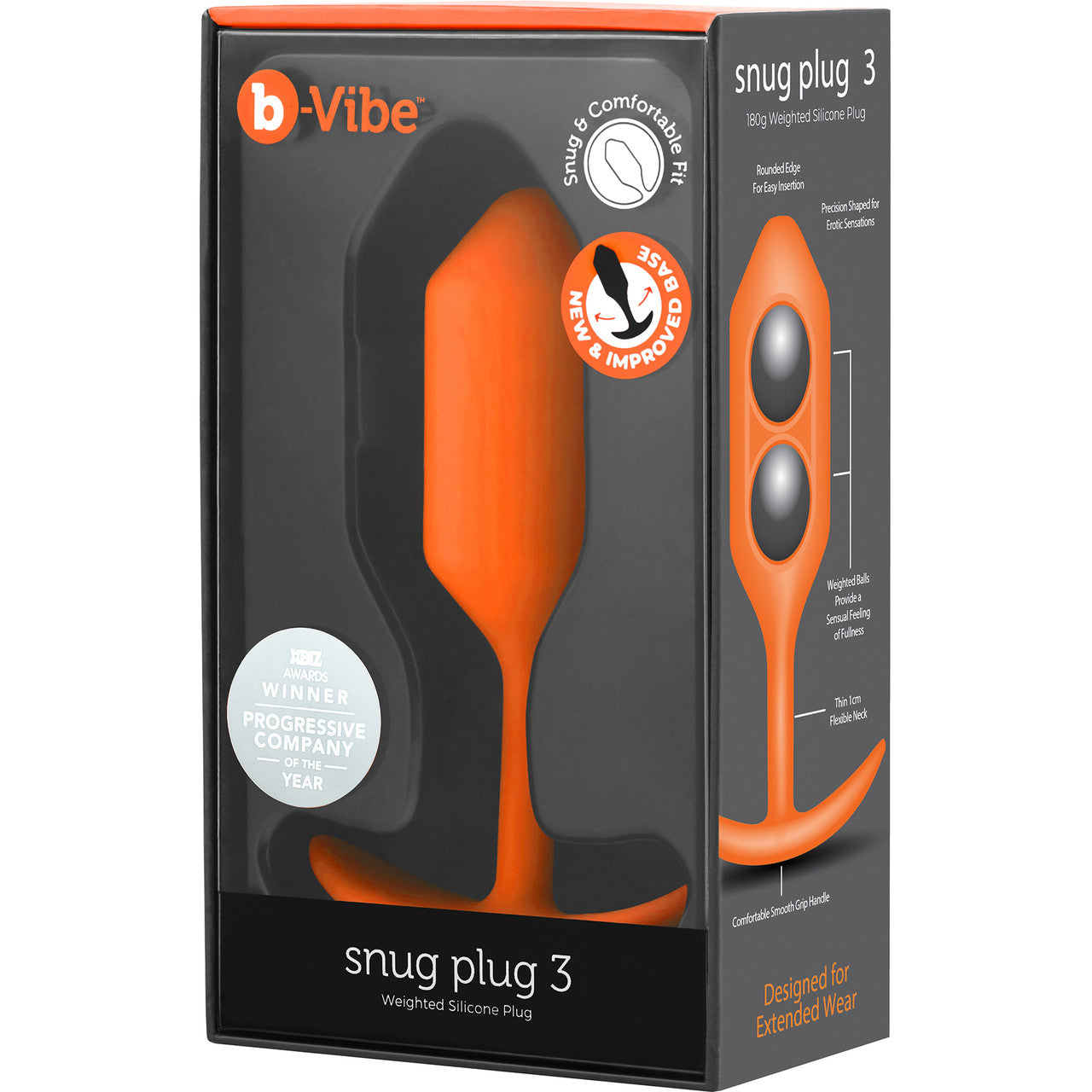 b-Vibe Snug Plug 3 Large Silicone Weighted Butt Plug - Orange