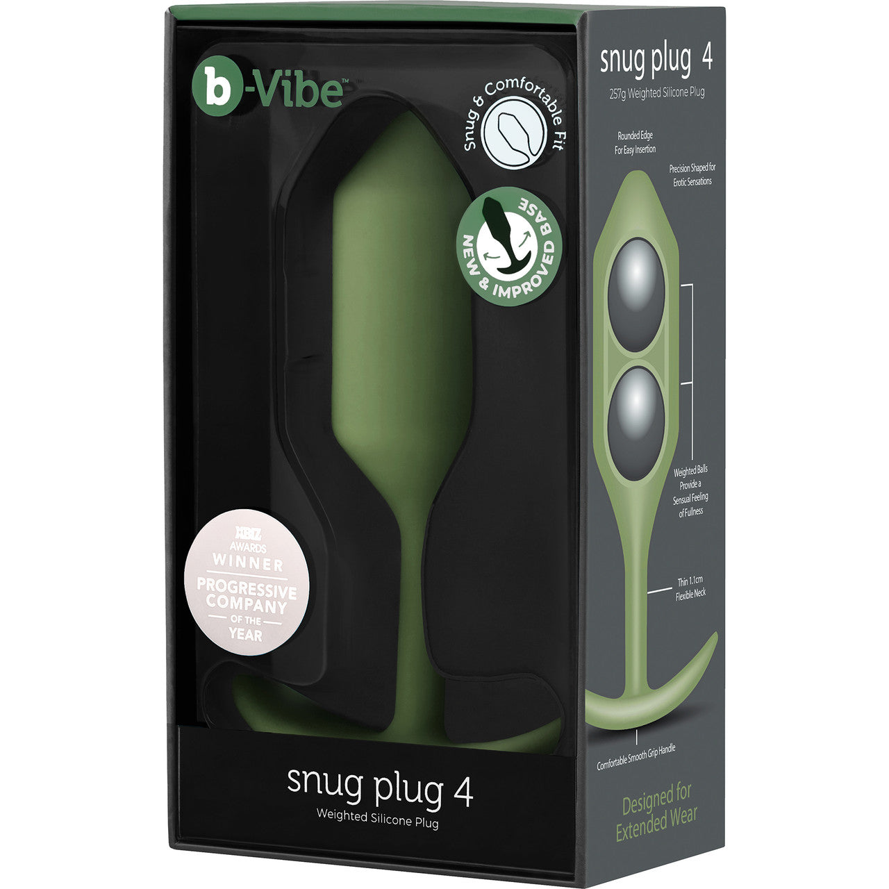 b-Vibe Snug Plug 4 Extra-Large Silicone Weighted Butt Plug - Army