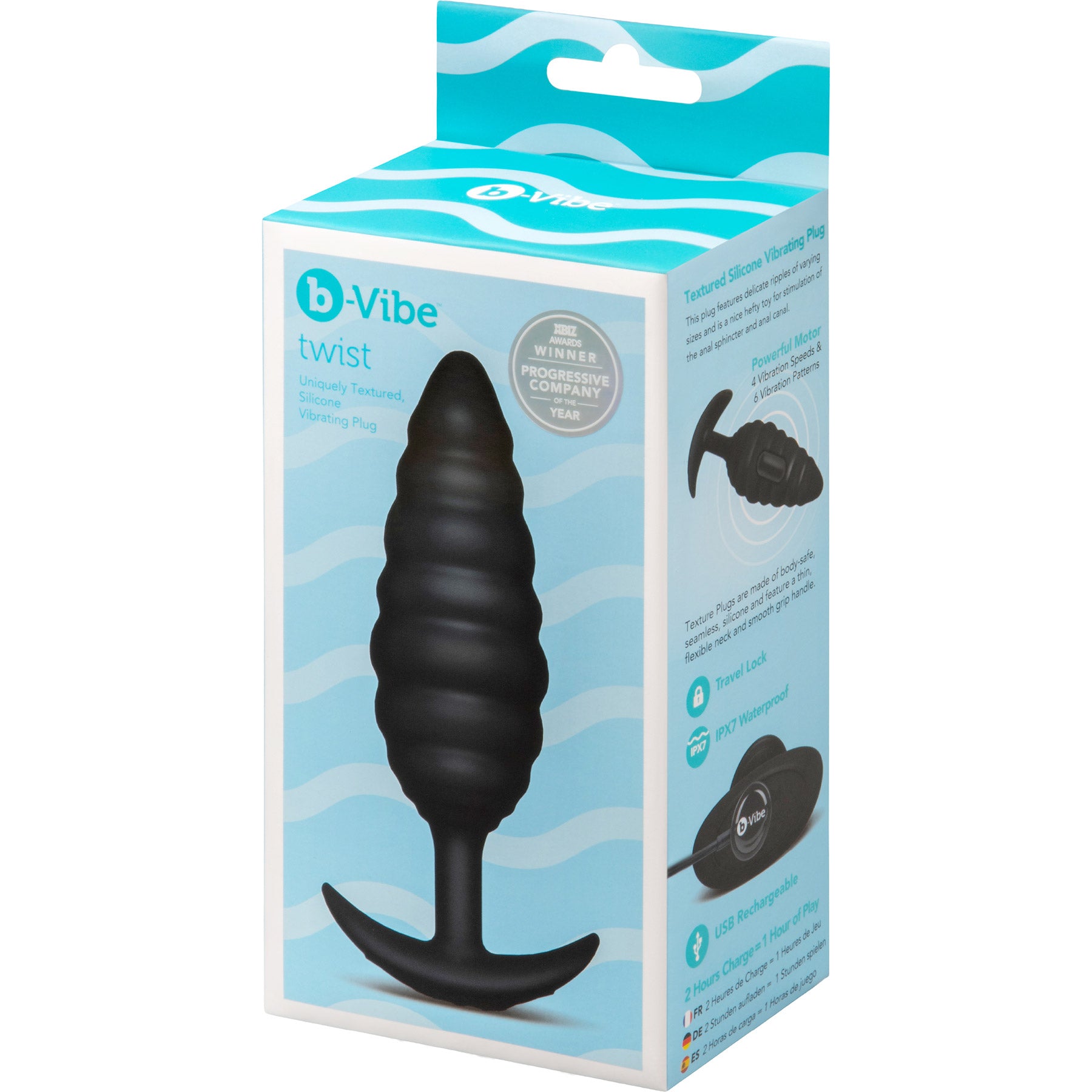 b-Vibe Twist Textured Silicone Vibrating Butt Plug - Black