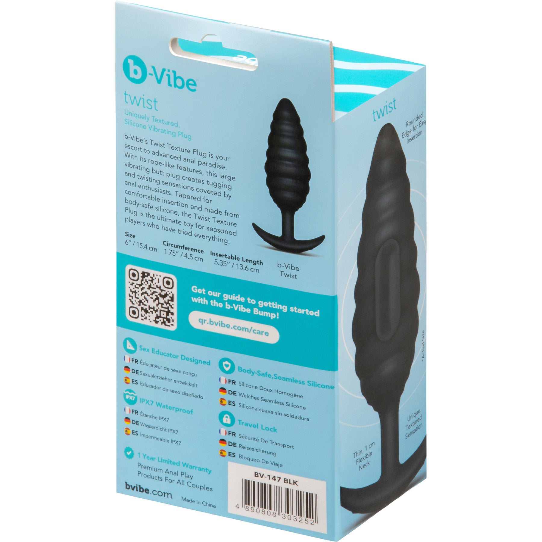 b-Vibe Twist Textured Silicone Vibrating Butt Plug - Black