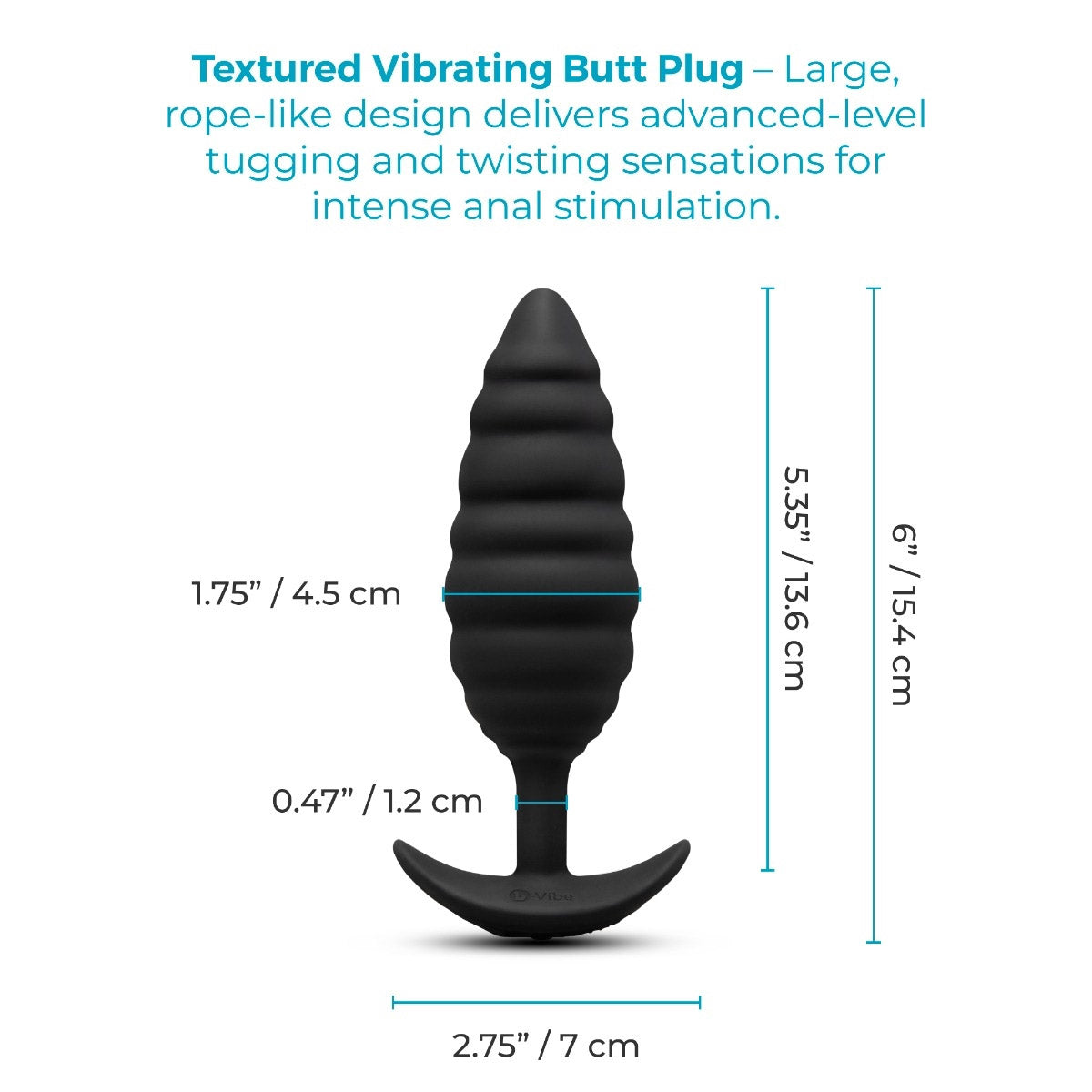 b-Vibe Twist Textured Silicone Vibrating Butt Plug - Black