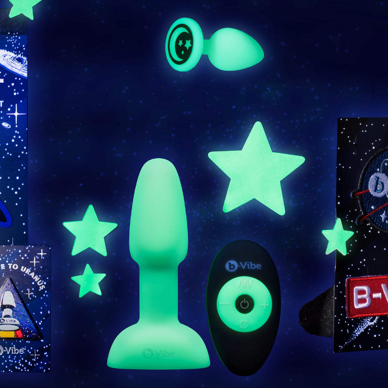 b-Vibe Asstronaut Glow-In-The-Dark Butt Play Set With Rimming Plug Petite & Silicone Butt Plug