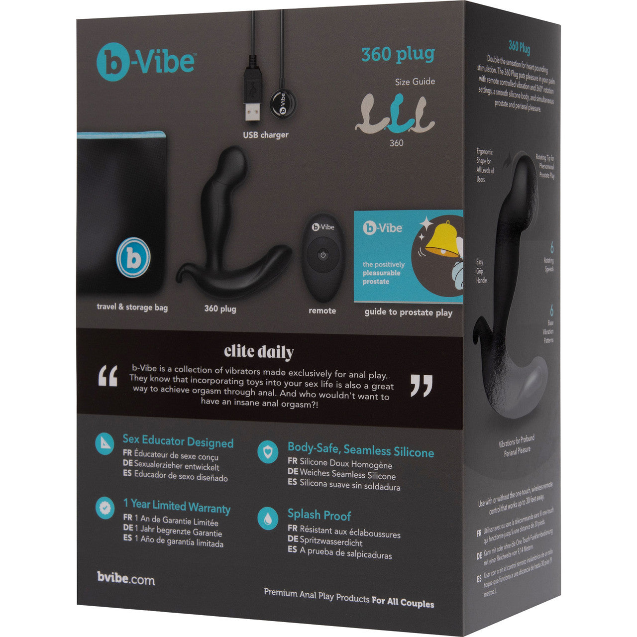 b-Vibe 360 Plug Rechargeable Silicone Rotating & Vibrating Prostate Massager With Remote