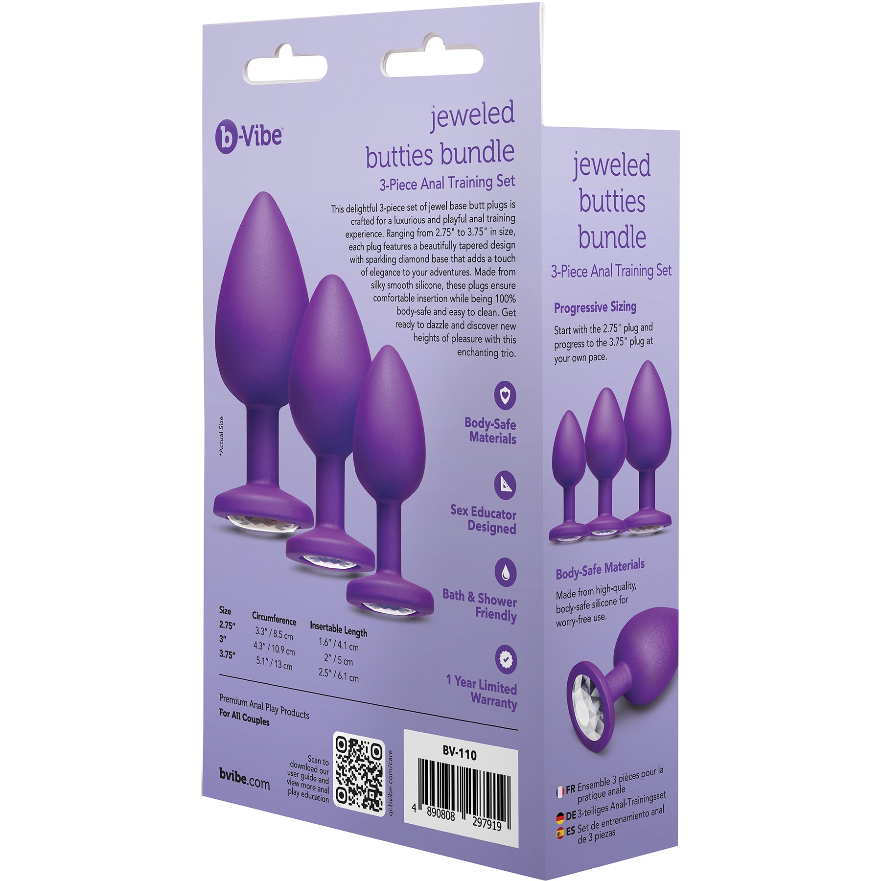 b-Vibe Jeweled Butties Bundle 3 Piece Silicone Anal Training Set