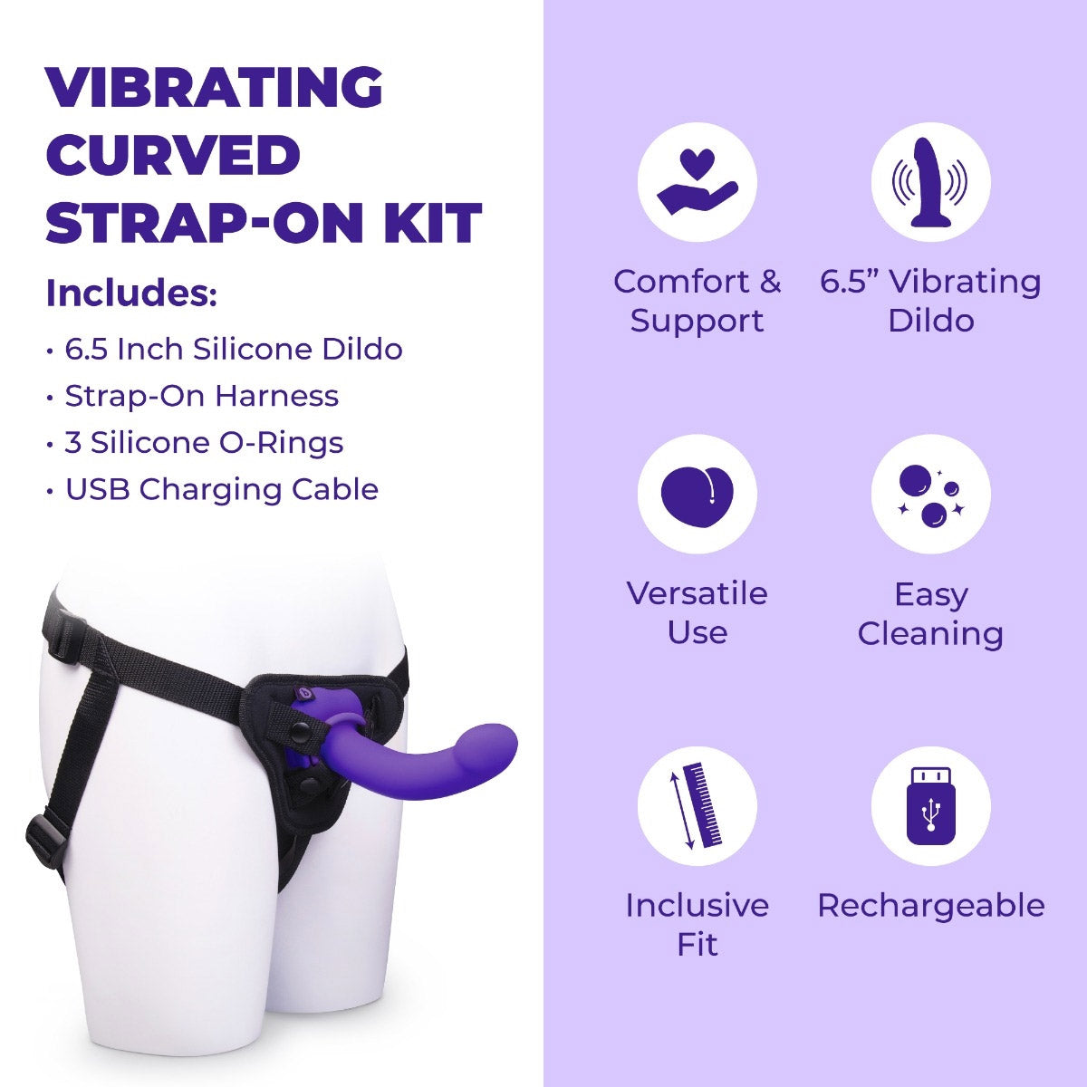 b-Vibe Vibrating Curved Silicone Dildo Strap-On Kit