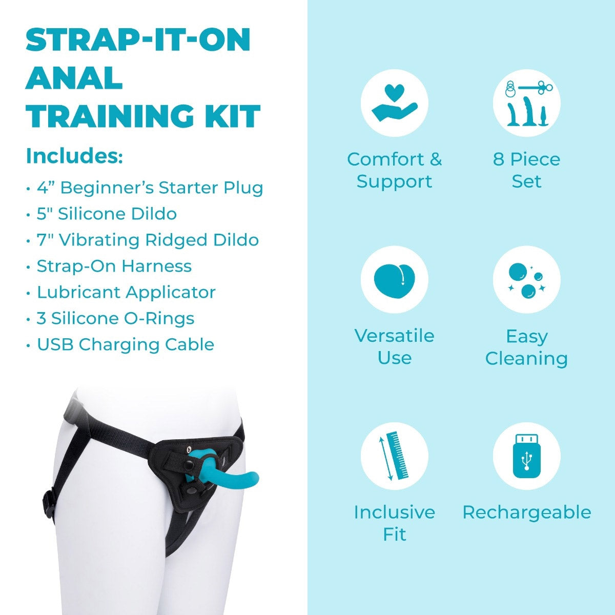 b-Vibe Strap-It-On 8 Piece Anal Training Kit With Harness
